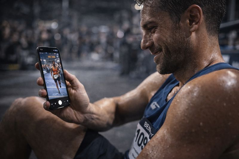 Atleta viendo su v&iacute;deo personalizado en el m&oacute;vil